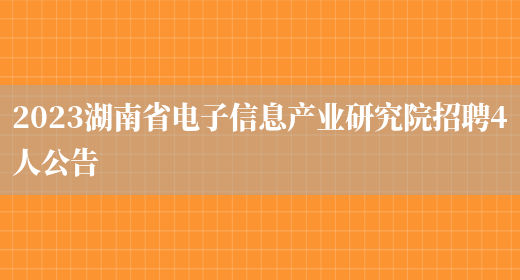 2023湖南省电子信息产业研究院招聘4人公告