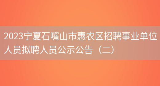 2023宁夏石嘴山市惠农区招聘事业单位人员拟聘人员公示公告（二）