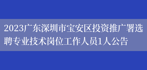 2023广东深圳市宝安区投资推广署选聘专业技术岗位工作人员1人公告