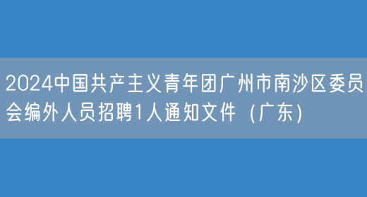 2024中国共产主义青年团广州市南沙区委员会编外人员招聘1人通知文件（广东）